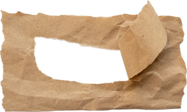 Torn brown paper with a ripped edge and empty space in the center isolated on white background for craft or design use