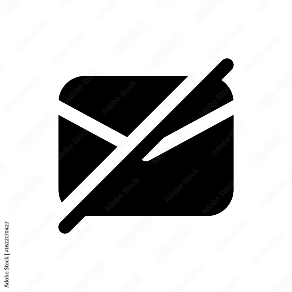 Poster black envelope with rounded corners and a white diagonal line indicating deletion or removal of the 