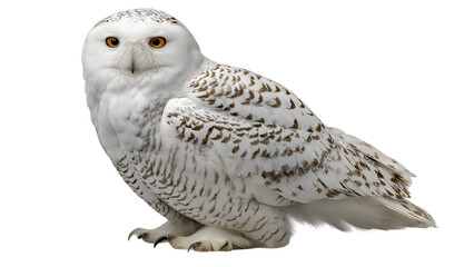 Pure white snowy owl in profile shot, soft feather texture and focused eyes, nature wildlife image, bird of prey, white background, high-resolution animal photo, 4k image