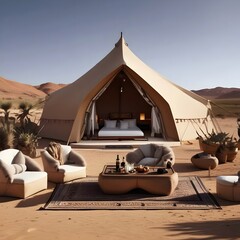 Luxurious desert glamping experience in a safari-style tent setup