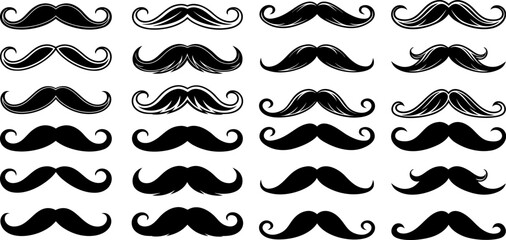 Stylish Mustache Collection Silhouette for Fashion Trends, Mustache silhouette vector bundle, Barber Style Mustache Silhouette set