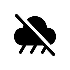 Illustration of a black cloud with rain droplets crossed out by a white line indicating no rain expected