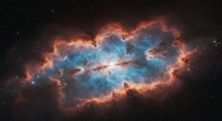 Colorful Nebula with Bright Blue and Red Clouds in Deep Space