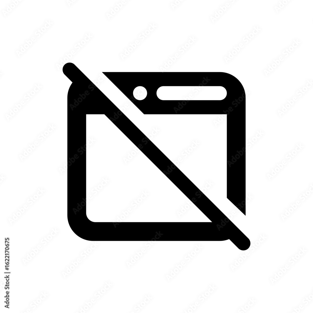 Poster black square with rounded corners and two circles crossed by a diagonal line indicating cancellation