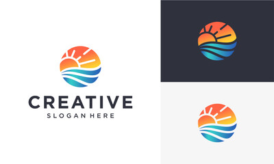 waves and sun colorful abstract logo design