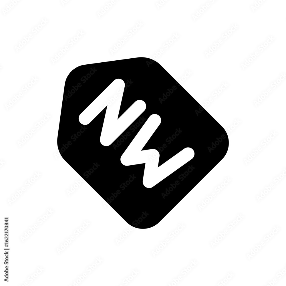 Poster black rounded rhombus shape containing white stylized letters nw creating a logo or monogram design 