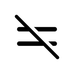 Not equal symbol with a diagonal line through it representing inequality and mathematical negation concept