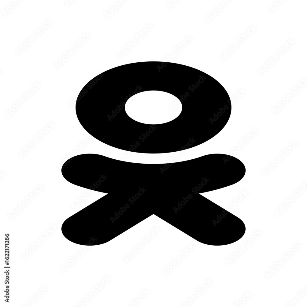 Poster a stylized black symbol featuring a circle above and a rounded x shape below on a white background v
