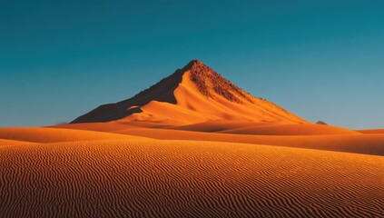 Golden desert mountain peak at sunrise
