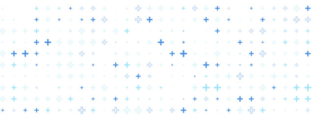 Abstract background with blue plus signs in medical style. Seamless pattern ideal for healthcare, pharmacy or hospital themed projects. Neutral and modern look.