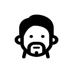 Illustration of a stylized head with black hair and a beard isolated on a white background in a simple style