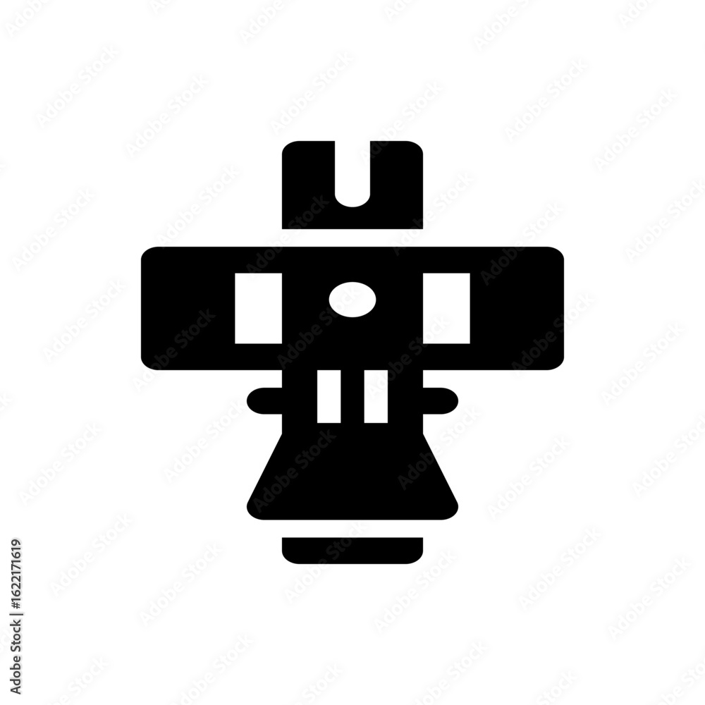 Poster illustration of a black action camera with a mount and base, showing a simple and bold design style