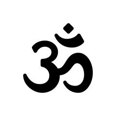 Illustration of the hindu symbol om in black color with a curved shape and a square dot above it design