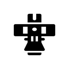 Illustration of a black action camera with a mount and base, showing a simple and bold design style