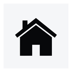 Fototapeta premium Art of simple black house icon with a chimney and door, representing home and shelter, isolated on a white background