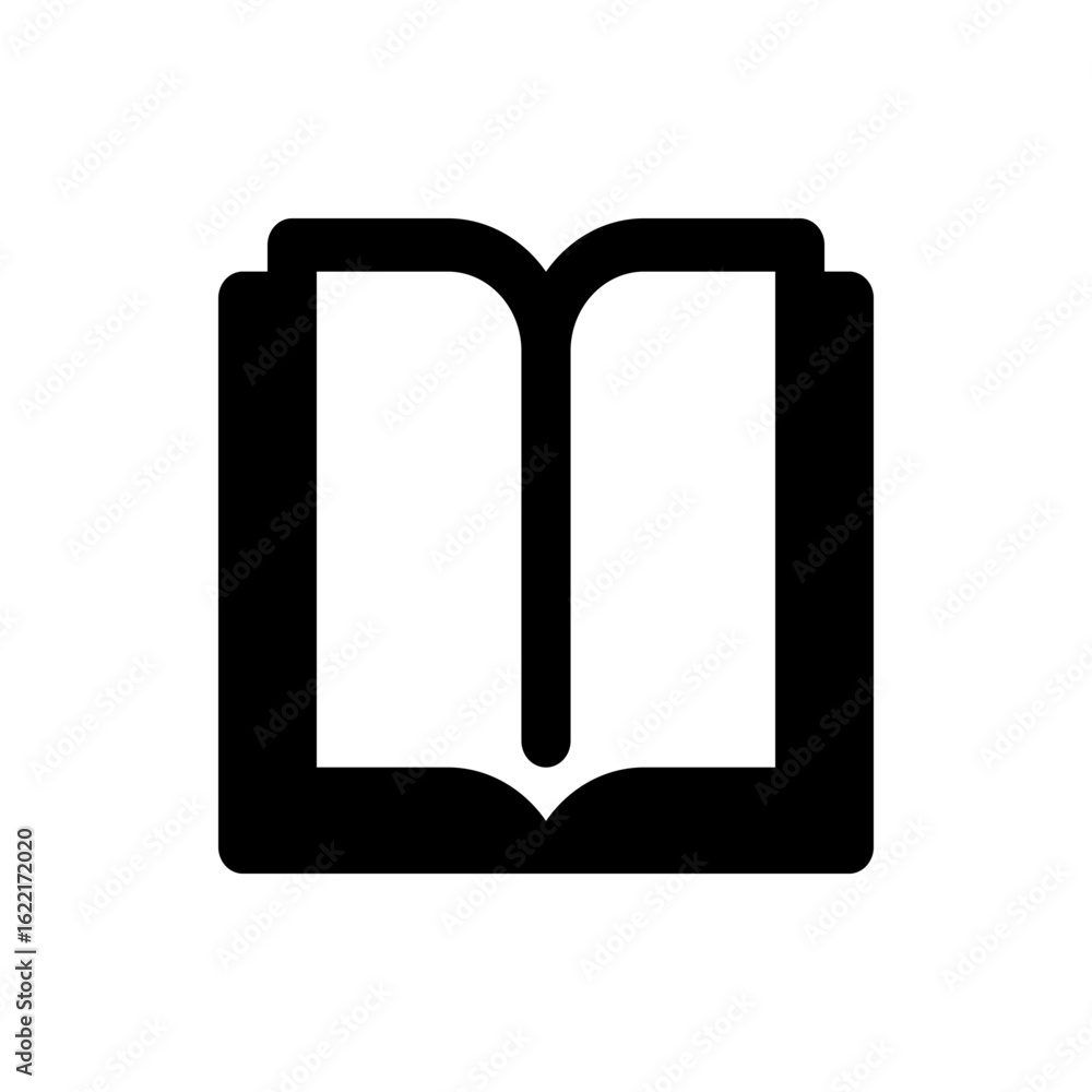 Poster illustration of an open book with black borders and white pages in a simple and minimalist style des