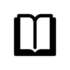 Illustration of an open book with black borders and white pages in a simple and minimalist style design
