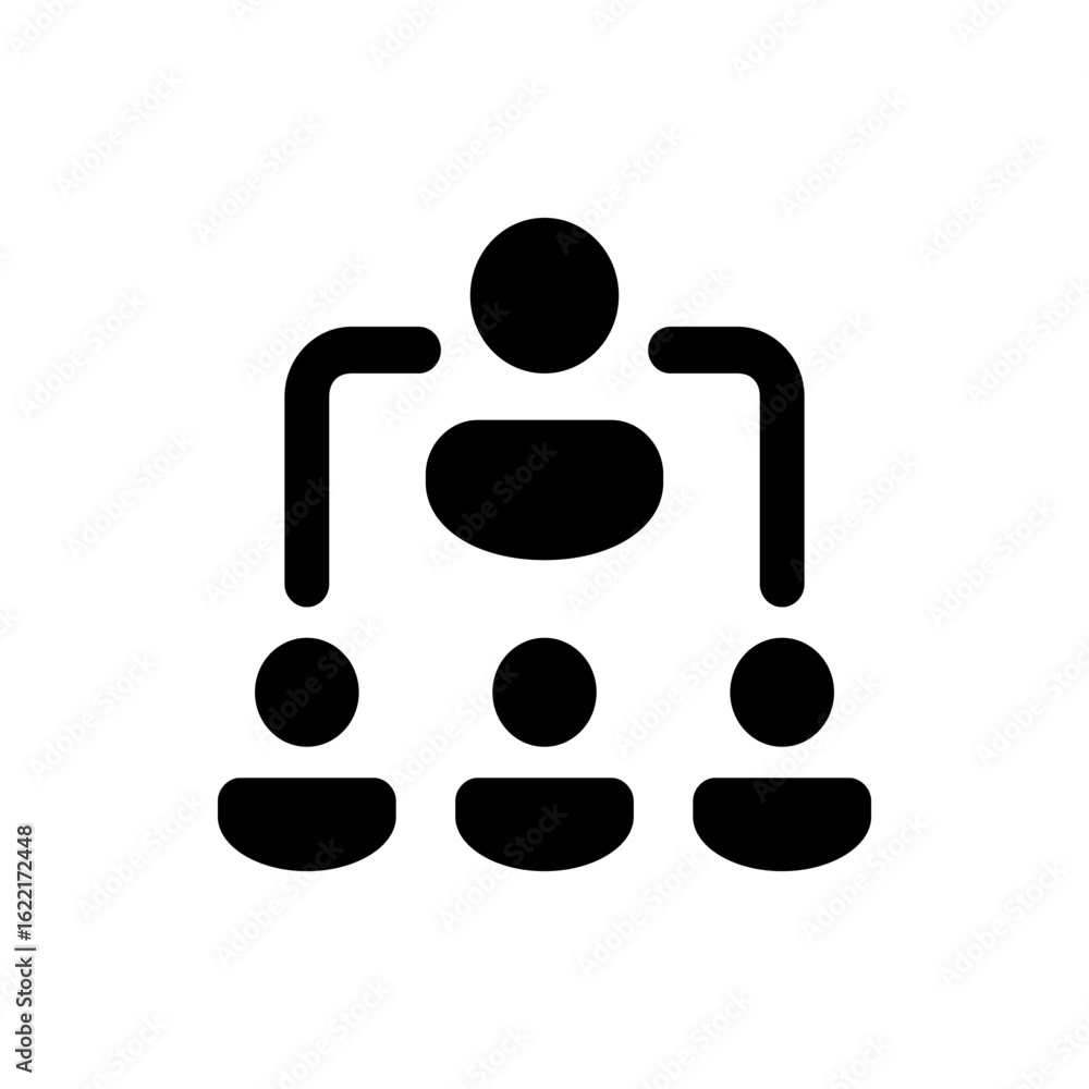 Poster hierarchical structure showing a top level connected to three subordinates in a simple black design