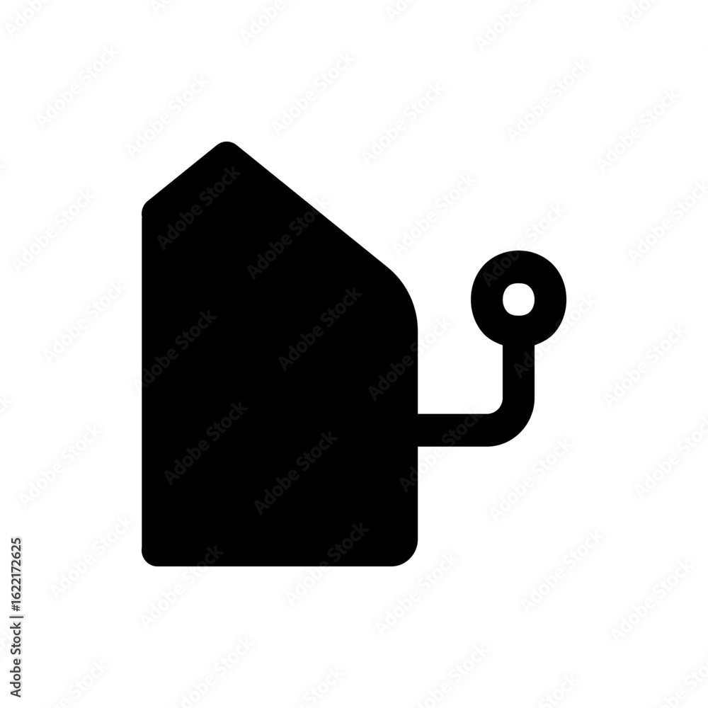 Poster illustration of a black house shape with a pipe extending to a circle on the right side of the image