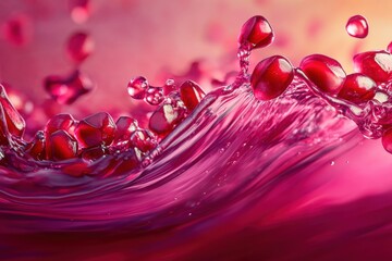 Pomegranate seeds splashing in vibrant red liquid