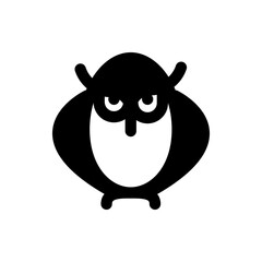 Stylized black and white owl with rounded features and a grumpy expression on a white background image