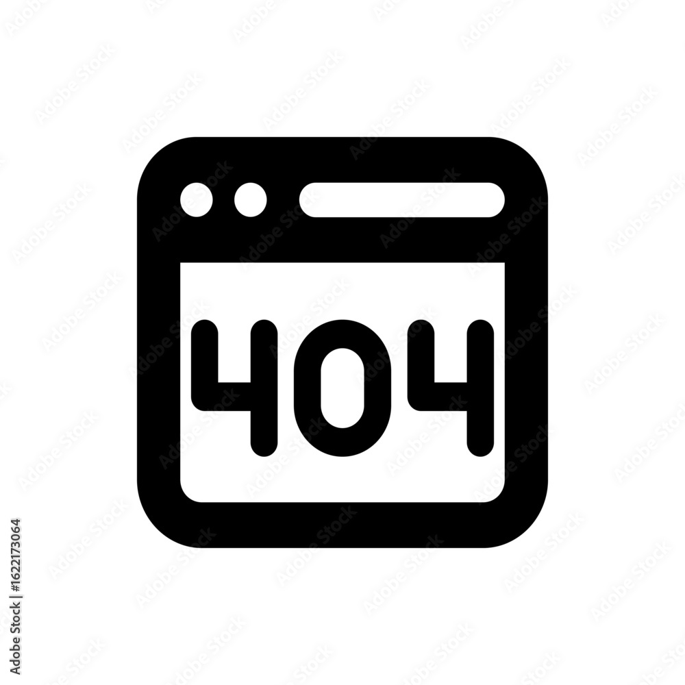 Poster illustration of a browser window displaying a black error message of 404 page not found on a white b
