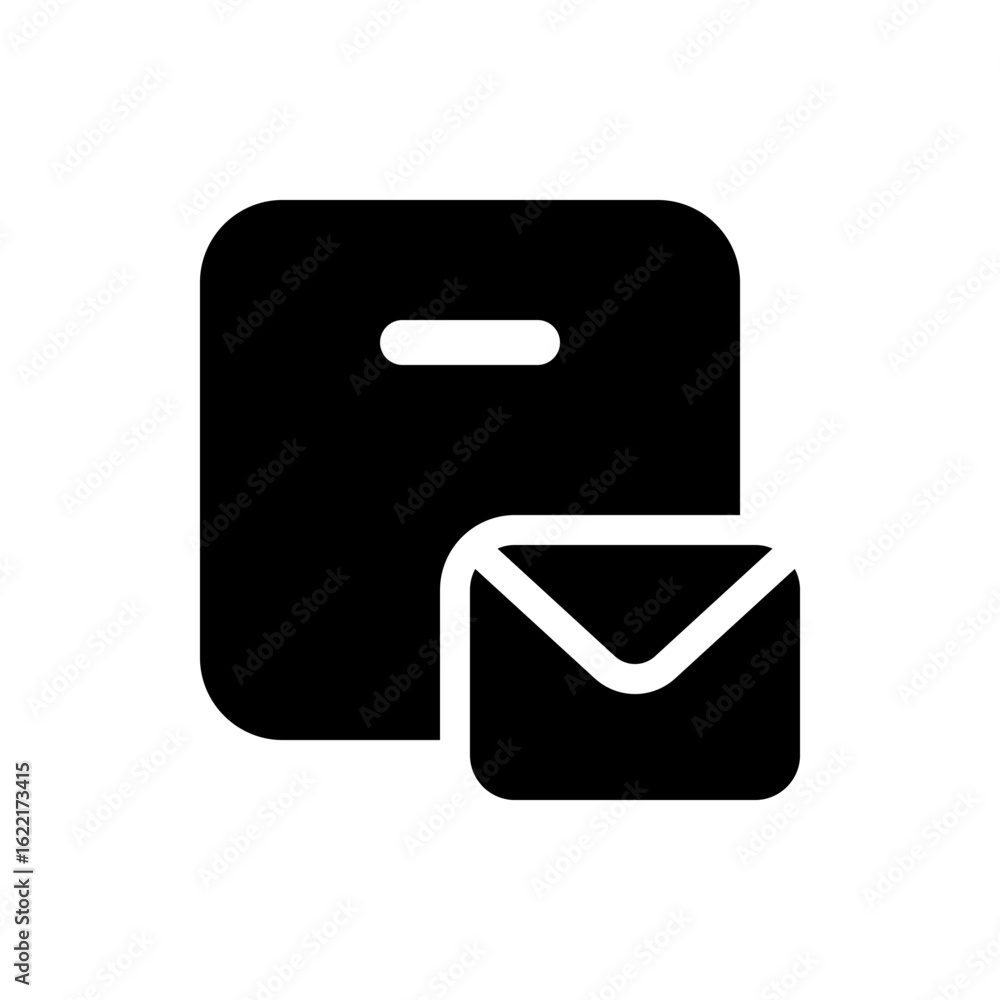 Poster illustration of a black folder icon with a horizontal line and a white envelope icon overlaying it n