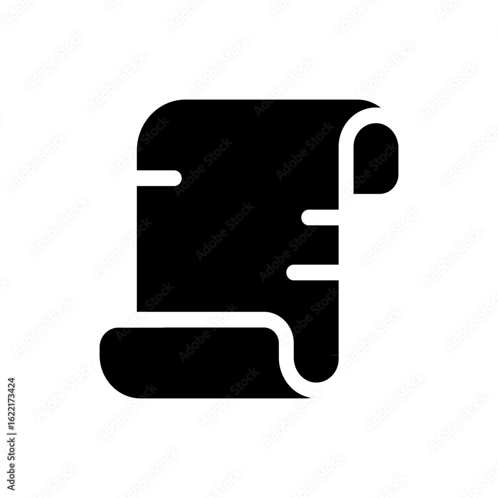 Poster black and white graphic illustration of a scroll with curled edges on a plain background design styl