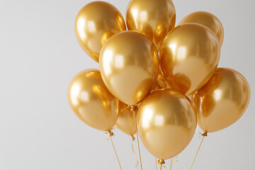 Golden balls on a white background. Background for a party or birthday party. A card for congratulations.