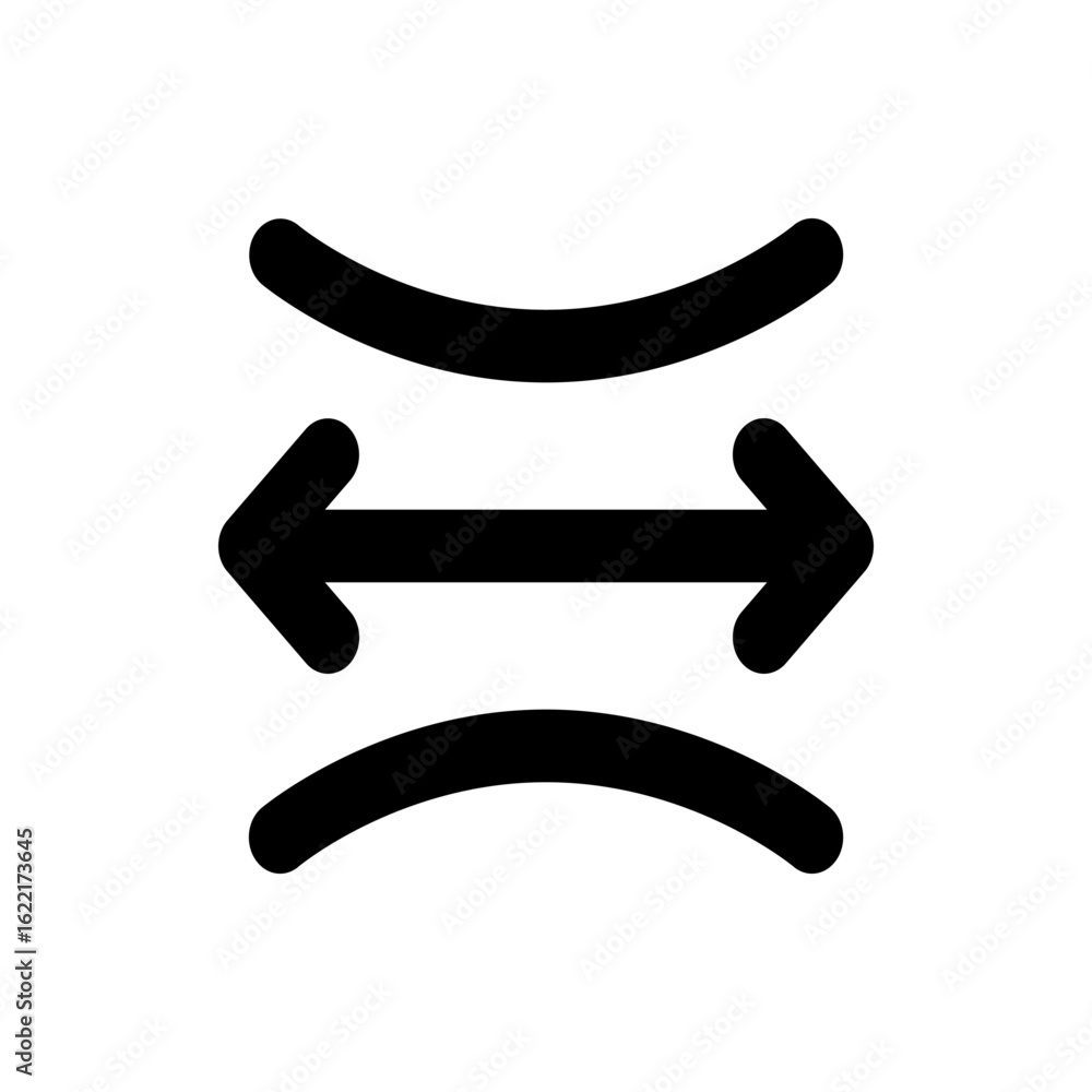Poster black horizontal arrow between two curved lines pointing in opposite directions on a white backgroun