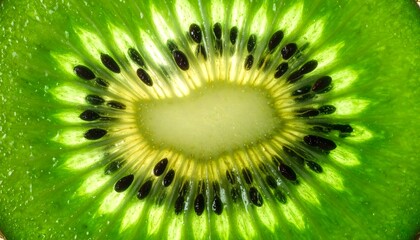 Detailed Macro Shot of a Kiwi Fruit Slice Revealing Seeds and Texture