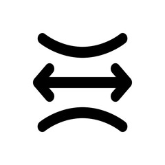 Black horizontal arrow between two curved lines pointing in opposite directions on a white background