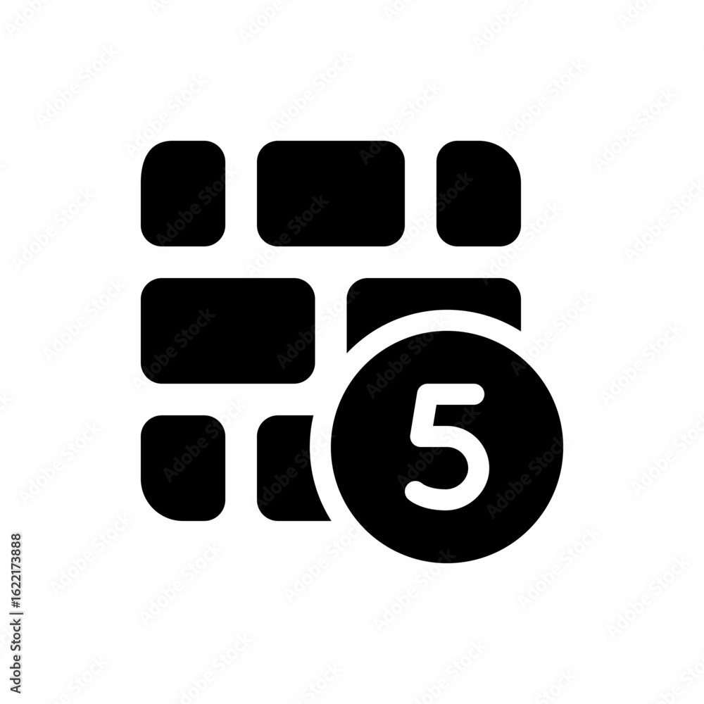 Poster black brick wall icon with rounded edges and a circle containing the number five in white color sche