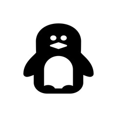 Illustration of a black and white penguin with a simple design and round features standing upright alone