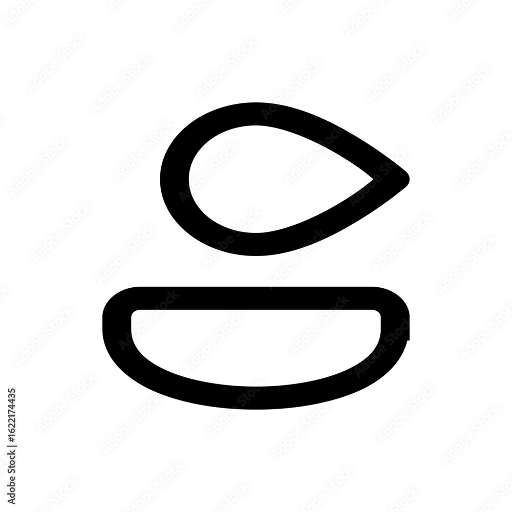 Poster illustration of two simple black shapes one teardrop and one half circle isolated on a white backgro