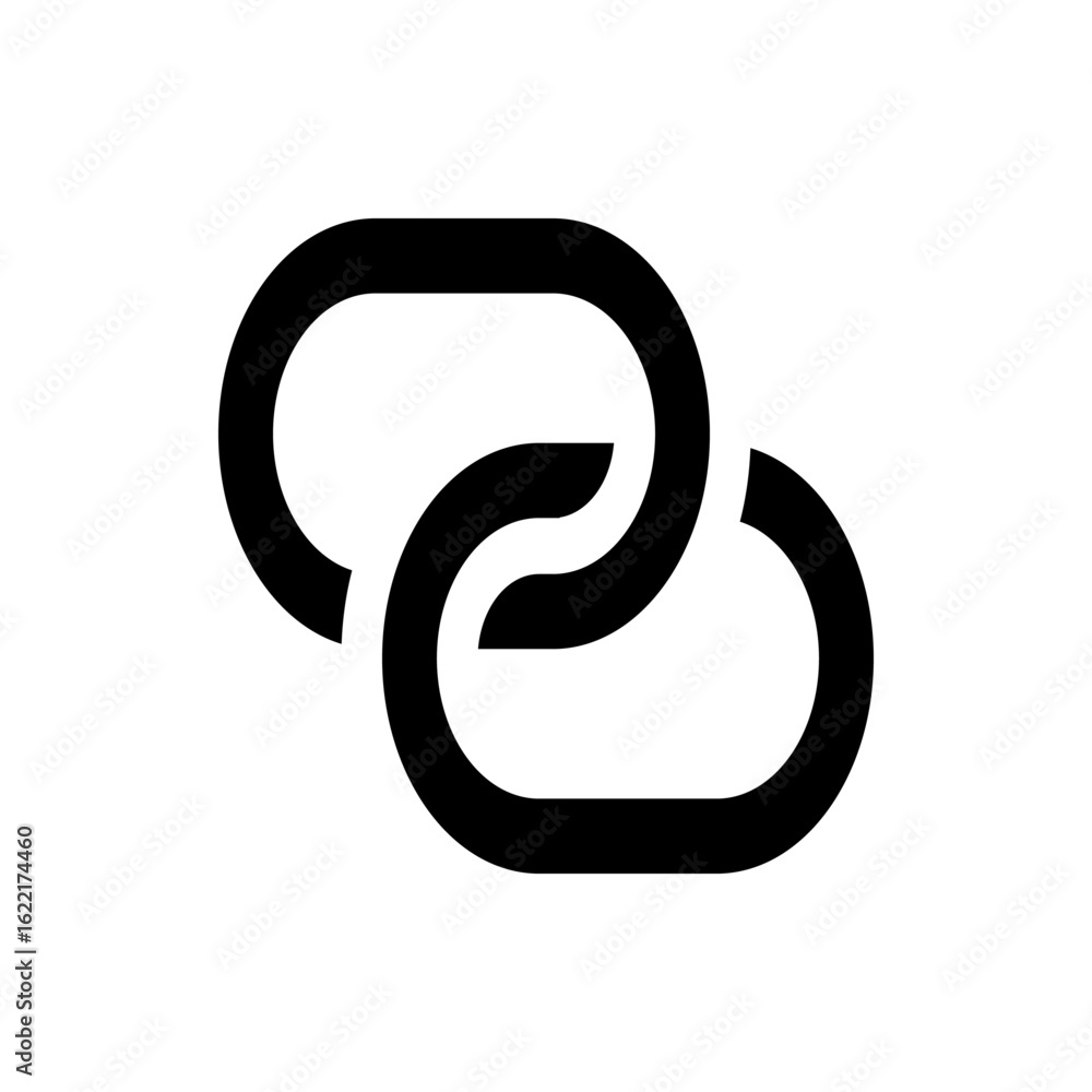 Aufkleber two interlocking rounded rectangles forming a chain link design in bold black outline on a white bac
