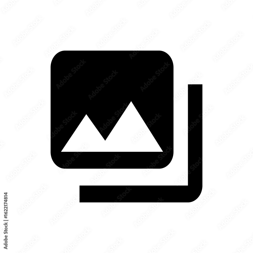 Poster black and white icon of a landscape with mountains inside a rounded square with a copy icon below it