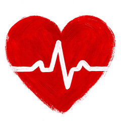 A series of cut illustrations in acrylic gouache:Heart, heartbeat, and health care icons