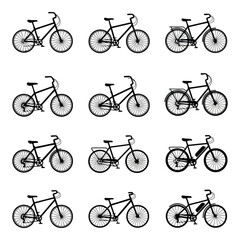 Obraz premium Art of collection of diverse bicycle designs and styles, isolated on white background