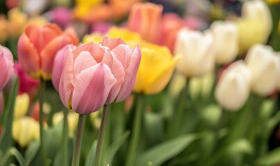 Beautiful blooming tulips, vibrant spring colors