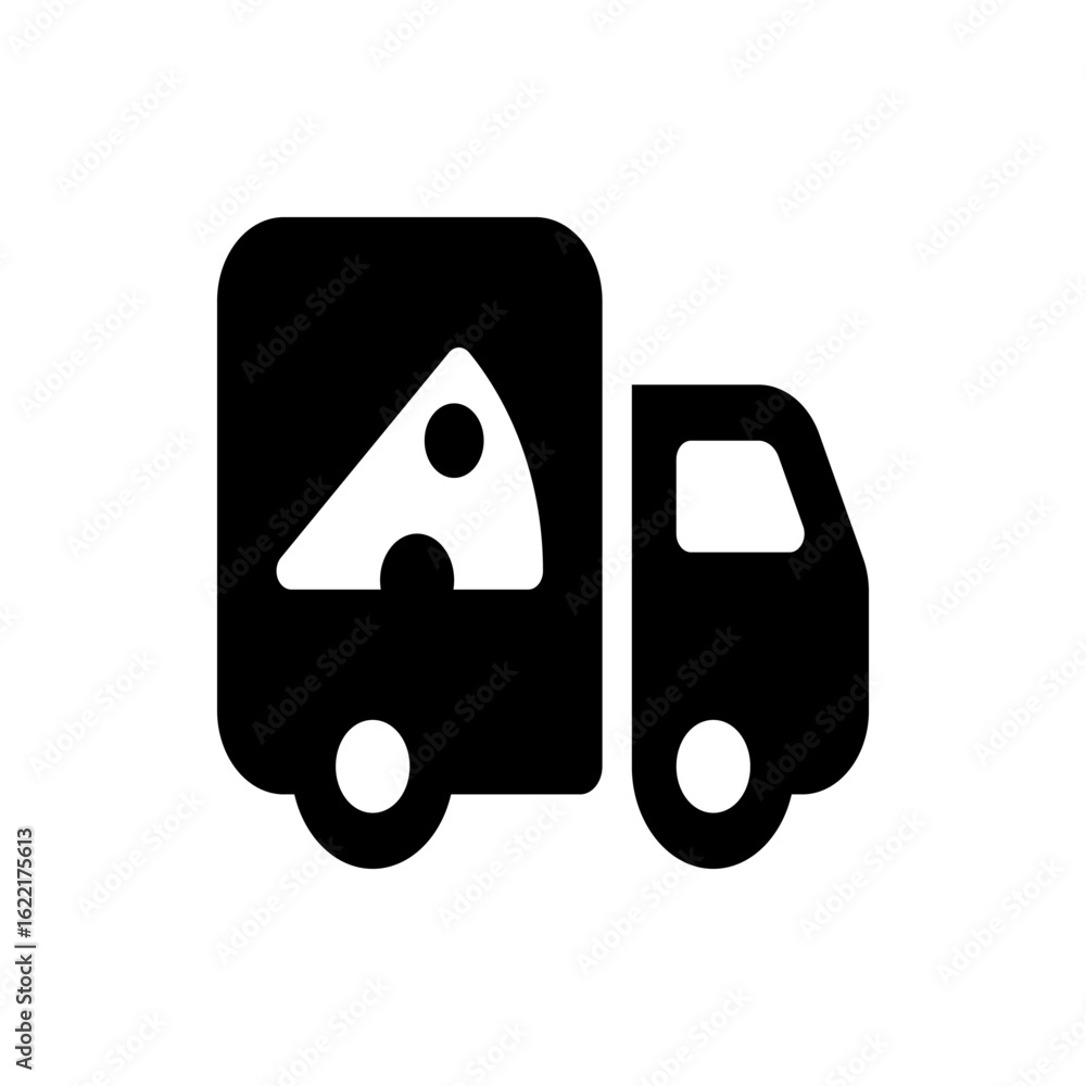 Poster black abstract shape with a hole and a separate circle floating above it on a white background view