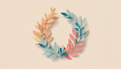 Obraz premium Pastel paper wreath, light peach background