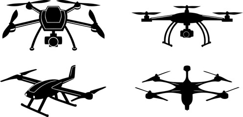 Innovative Drone Set Silhouette for Aerial Technology
