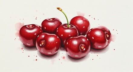 Juicy Cherries: Watercolor Painting, Red Jewel Tones