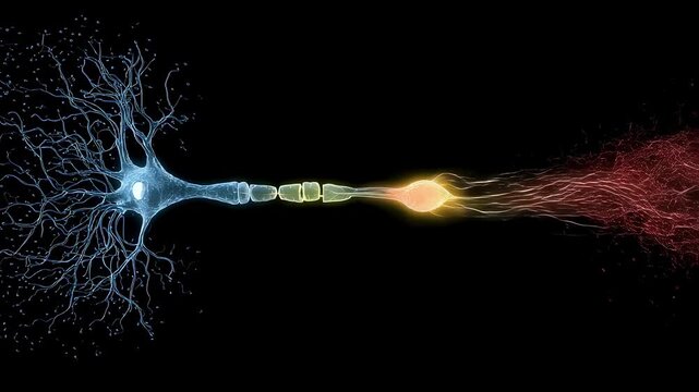 Colorcoded schematic of sensory and motor neurons in a reflex arc demonstrating the biological mechanism behind automatic muscle firing.