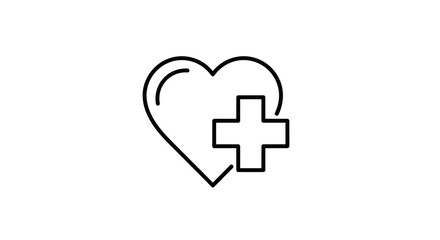 Obraz premium Heart with medical cross icon in black line art on white background