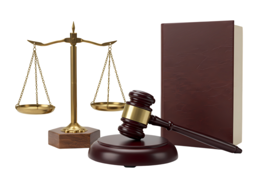 Justice, Law, and Order: Scales of Justice, Gavel, and Legal Book