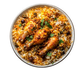 Delicious and flavorful chicken biryani served on a plate ready for mealtime consumption transparent background