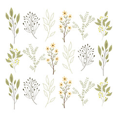 Watercolor style leaves and flowers.eps