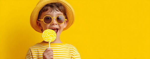 A cheerful child enjoying a lollipop at a carnival festival